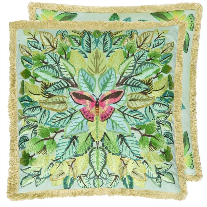 Celastrina Embroidered Turquoise Cotton Cushion 55x55
