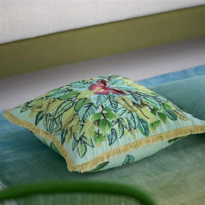 Alternative view of Celastrina Embroidered Turquoise Cotton Cushion 55x55