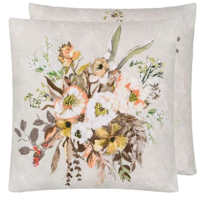 Margaretta Sepia Embroidered Linen Cushion 55x55