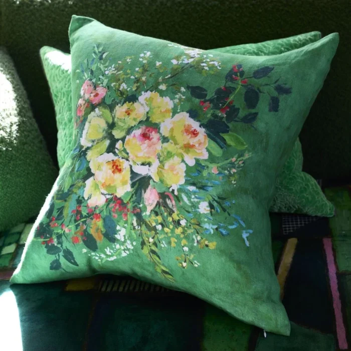 Alternative view of Margaretta Linen Emerald Cushion 55x55