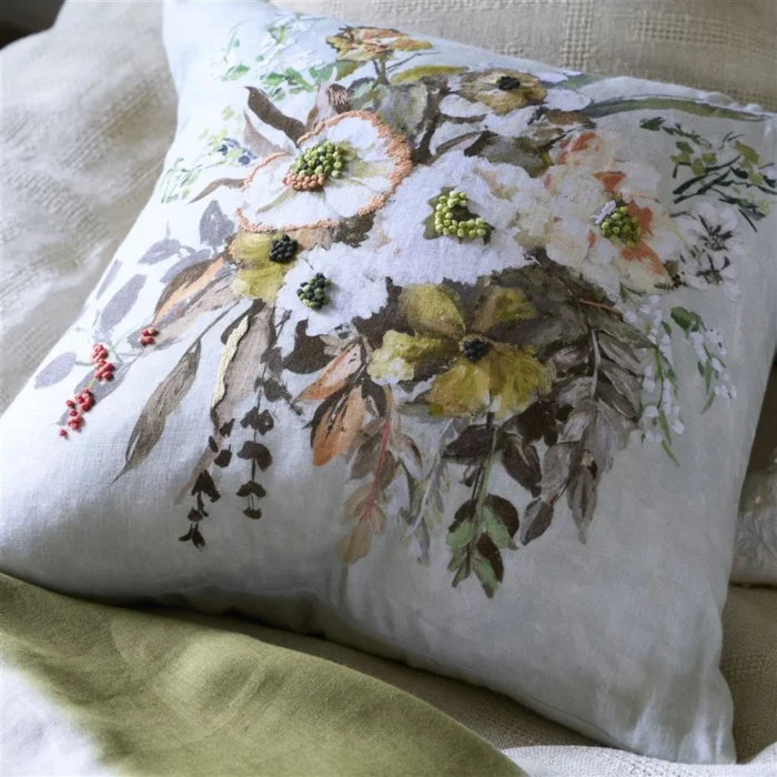 Alternative view of Margaretta Sepia Embroidered Linen Cushion 55x55