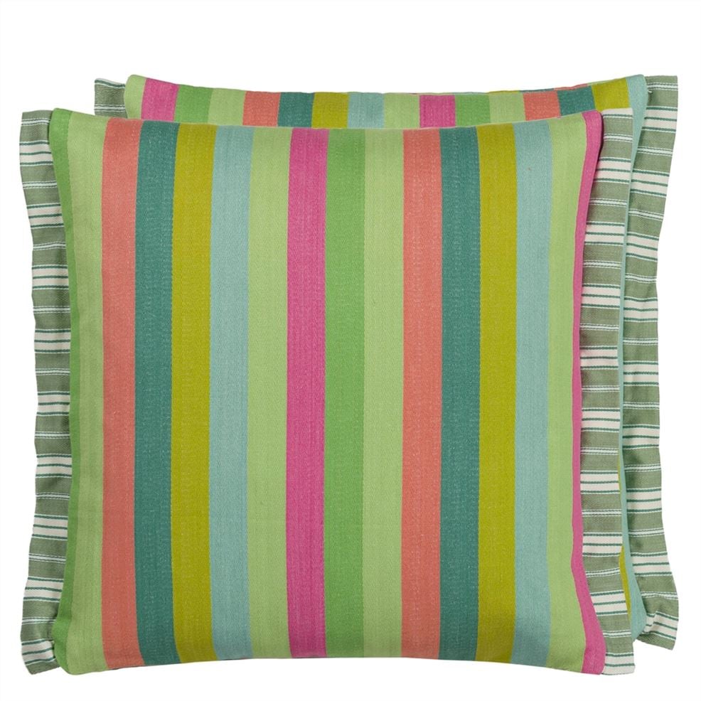 Cork Street Stripe Emerald Cotton Cushion, 43x43