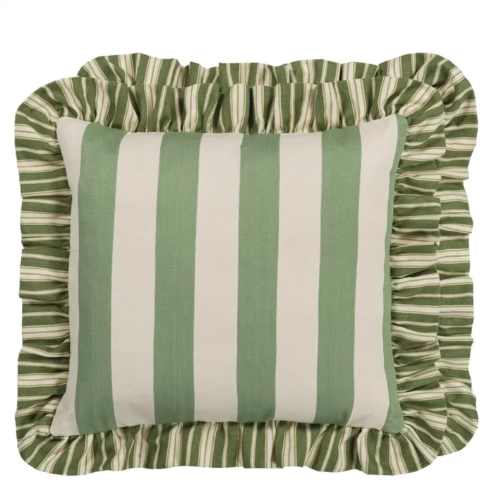 Berkeley Stripe Celadon Cotton Cushion, 43x43