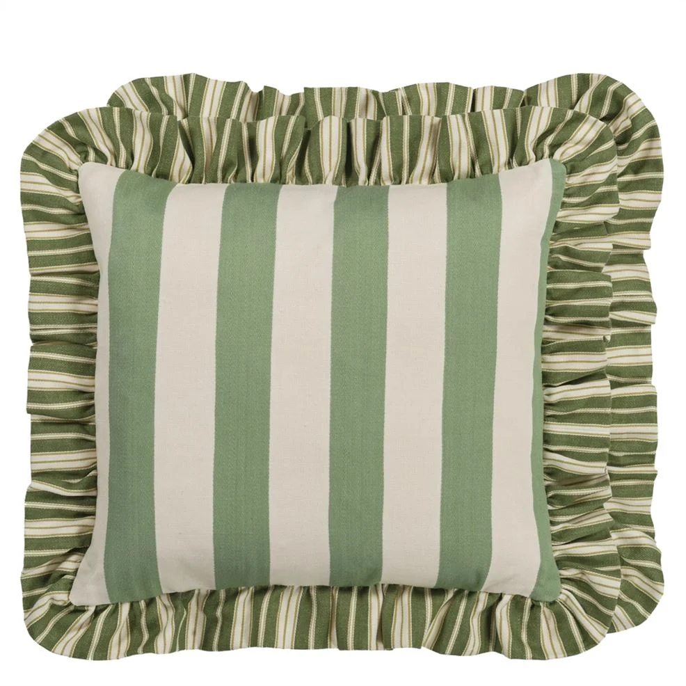 Berkeley Stripe Celadon Cotton Cushion, 43x43