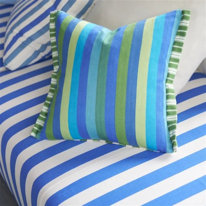 Alternative view of Cork Street Stripe Cobalt Cotton Cushion, 43x43