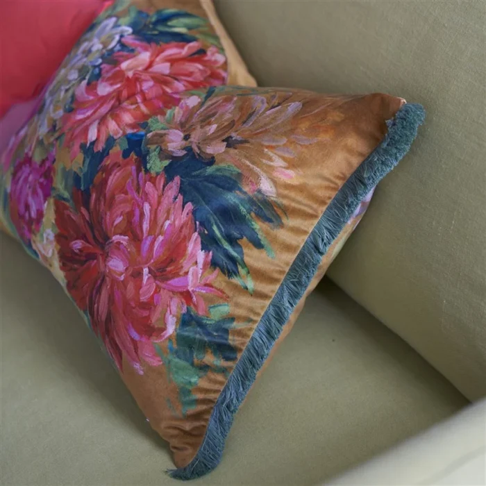 Alternative view of Fleurs D Artistes Velours Terracotta Velvet Cushion, 60x45cm